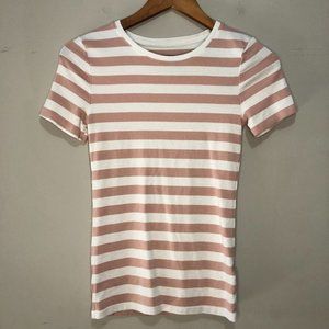 A New Day Short Sleeve Striped Casual Tee Blush/White Size XSmall